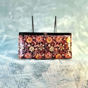 🔥💣🏵NWOT Black, Red, & Orange Floral Leather Wallet in Mint Condition